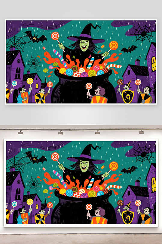 女巫糖果锅与欢乐儿童-众图网