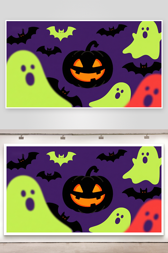 万圣节主题插画南瓜幽灵与蝙蝠-众图网