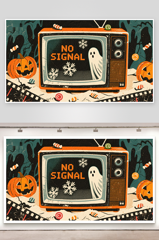 万圣节主题电视无信号画面-众图网