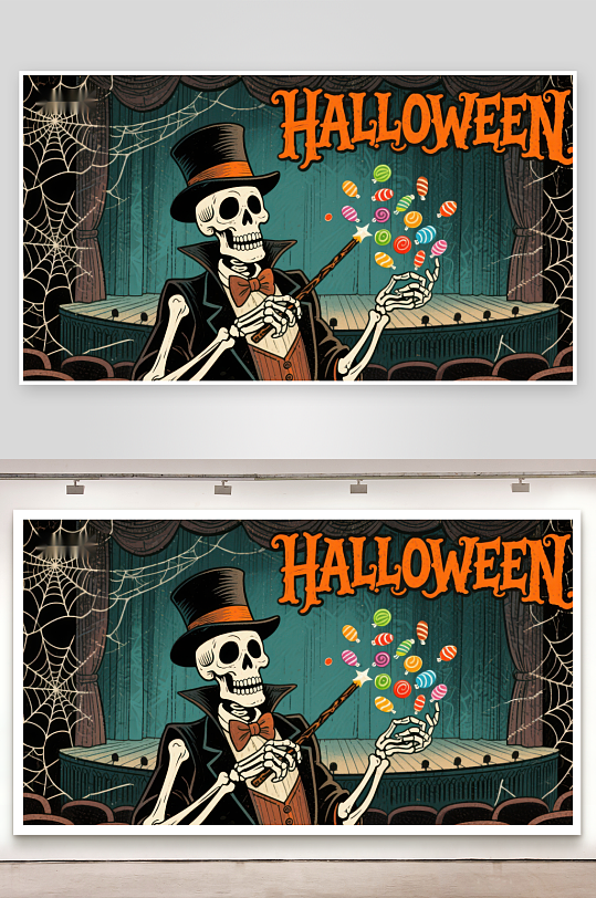 万圣节骷髅魔术师表演糖果-众图网