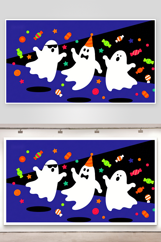 欢乐万圣节三只小鬼的糖果派对-众图网