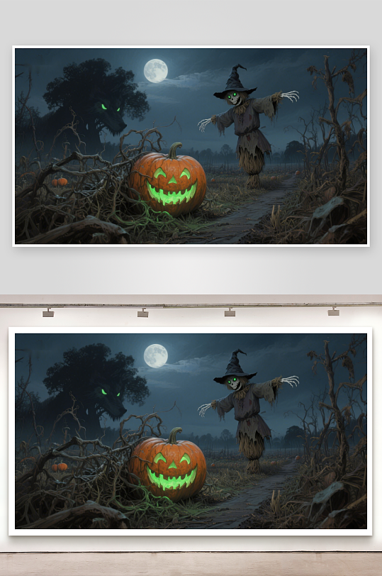 月夜下的南瓜灯与巫婆-众图网