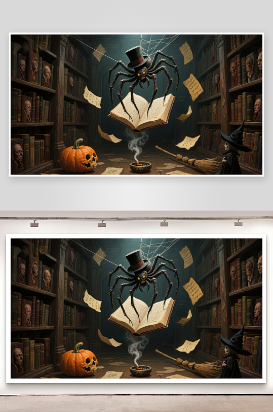 神秘图书馆中的魔法蜘蛛-众图网