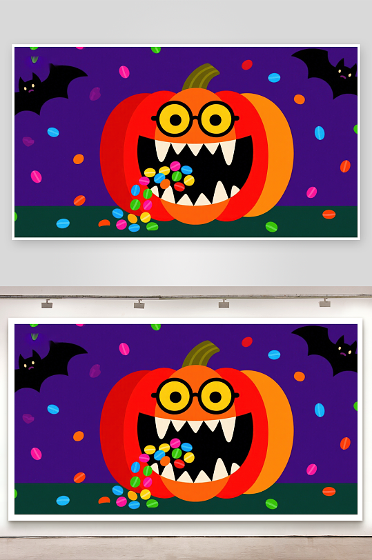 万圣节南瓜吐糖果-众图网