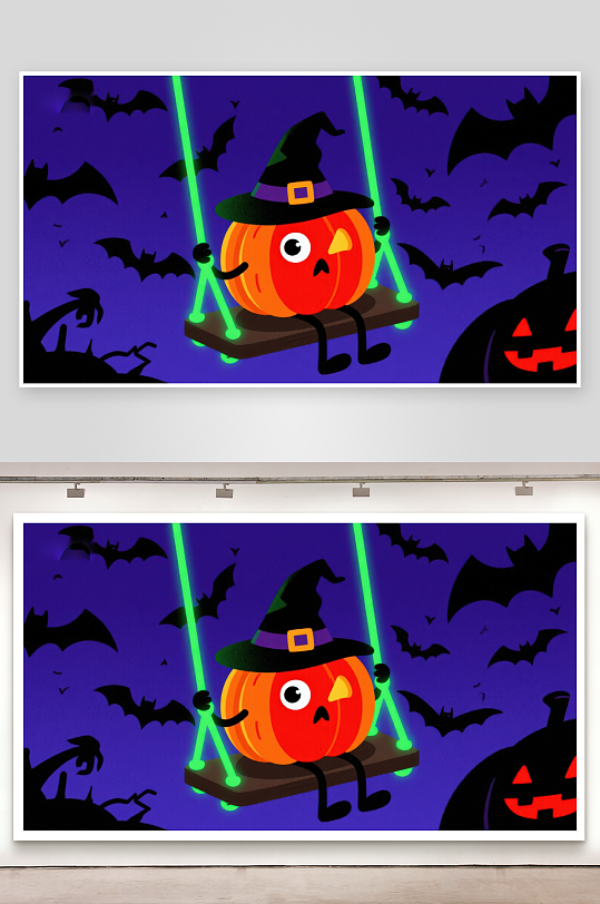 万圣节南瓜灯荡秋千-众图网