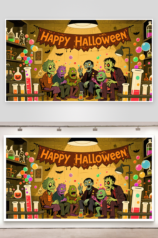 万圣节僵尸聚会实验室氛围-众图网