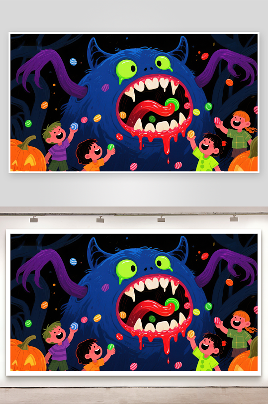 孩子们与糖果怪兽的欢乐互动-众图网