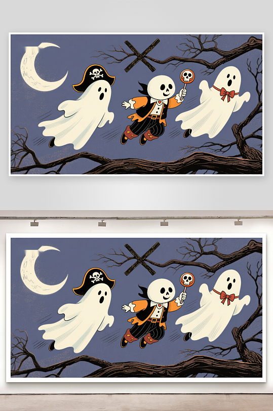 万圣节幽灵与海盗骷髅的欢乐夜-众图网