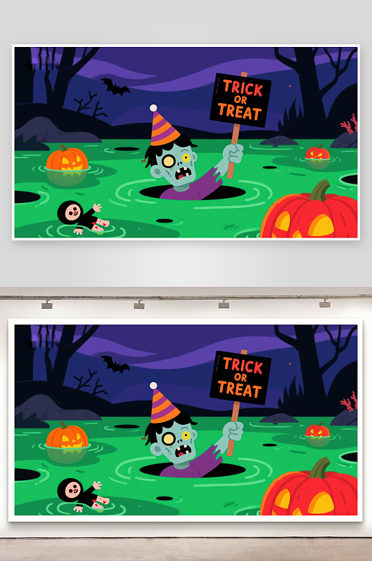 万圣节僵尸手持不给糖就捣蛋牌子-众图网