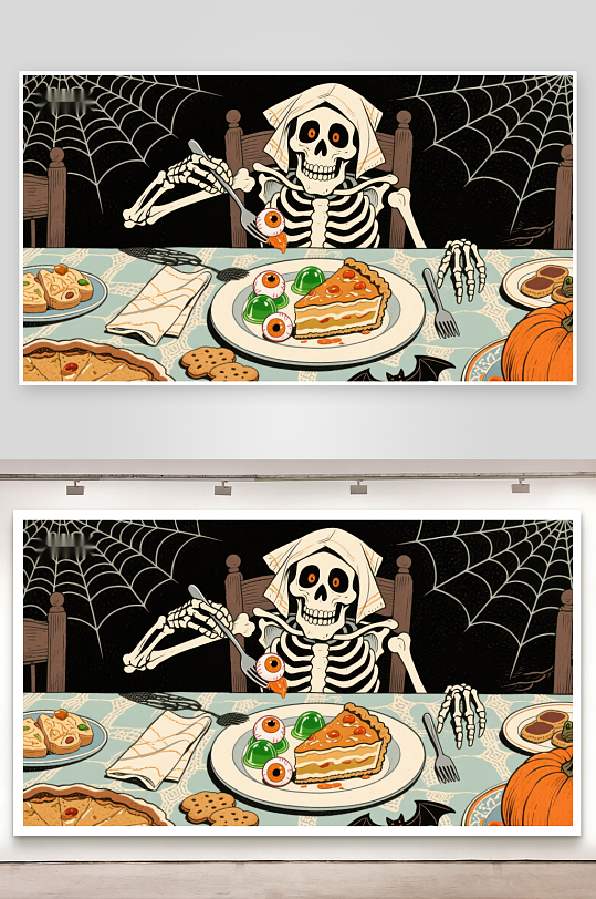 骷髅享用万圣节盛宴-众图网