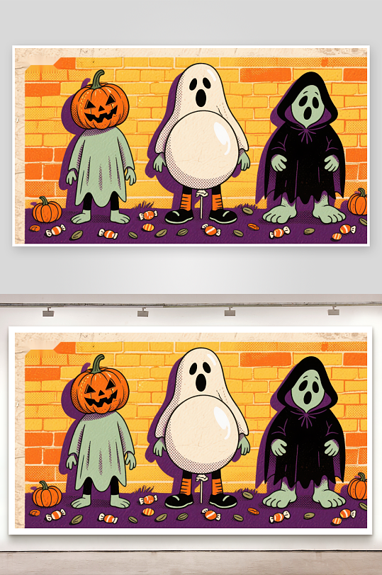 万圣节装扮的卡通人物-众图网