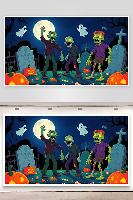 万圣节僵尸在墓地狂欢-众图网