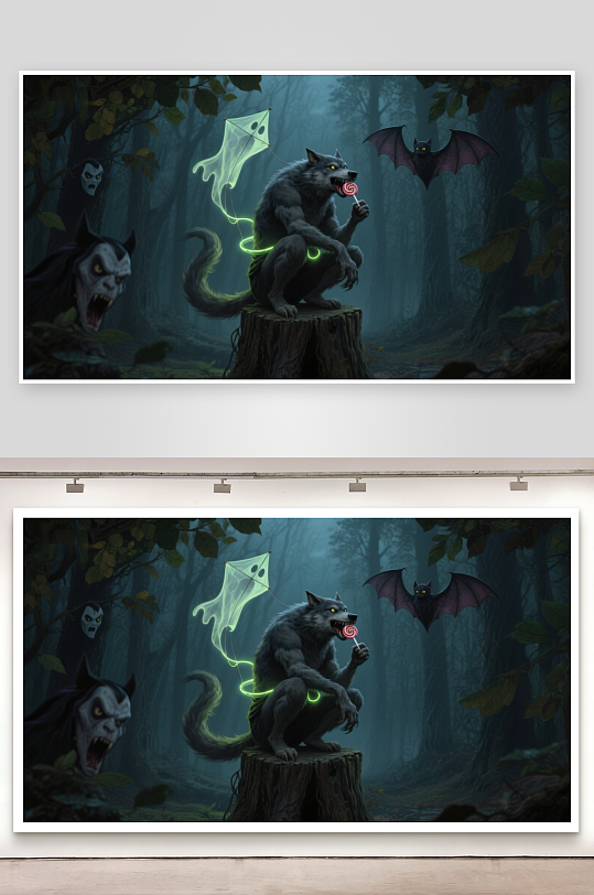 森林中的奇幻生物与神秘风筝-众图网