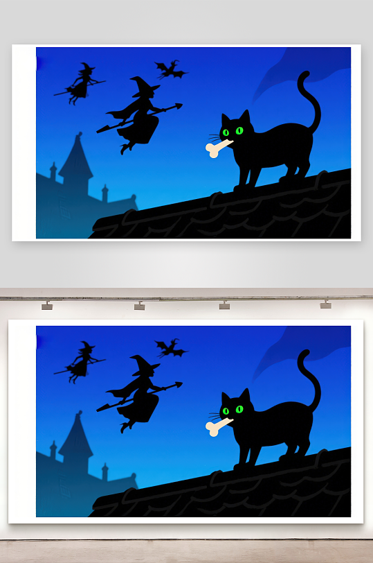 夜空下的黑猫与女巫-众图网