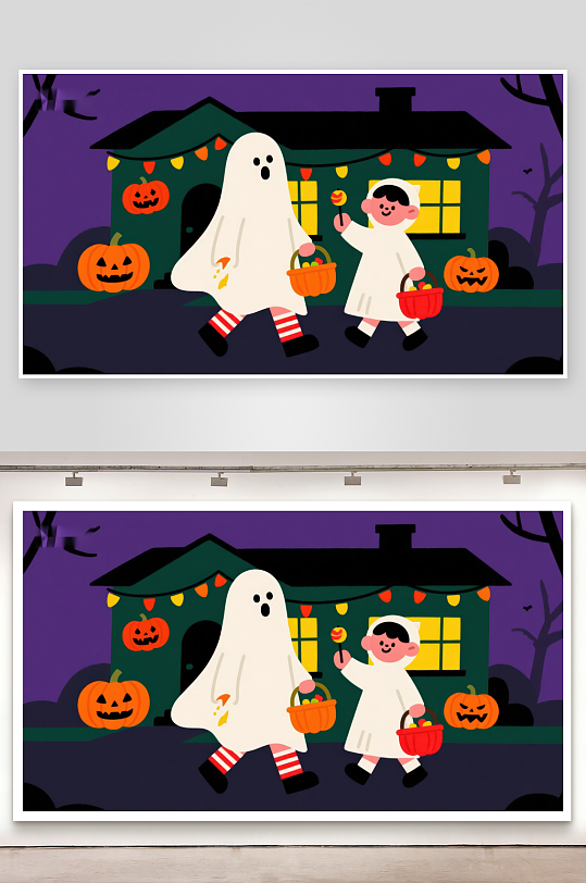 万圣节夜晚的可爱装扮-众图网