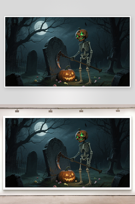 万圣夜骷髅与南瓜灯-众图网