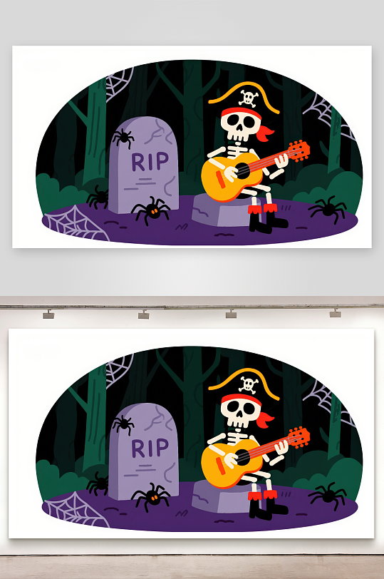 骷髅海盗弹吉他墓地幽灵氛围-众图网
