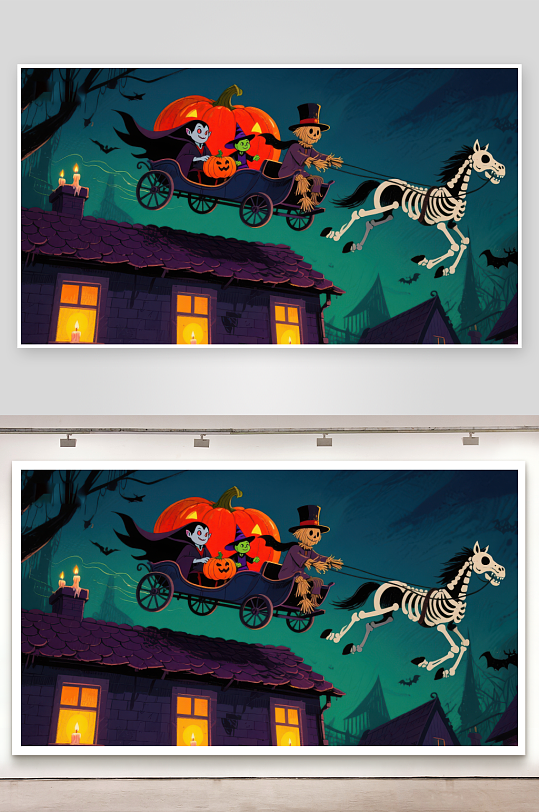 万圣夜南瓜车与骷髅马-众图网