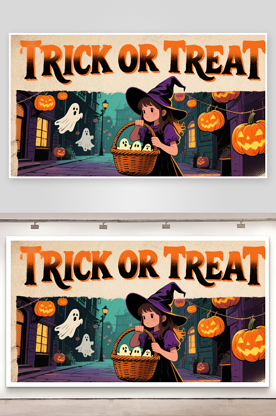 万圣节女孩提篮糖果-众图网