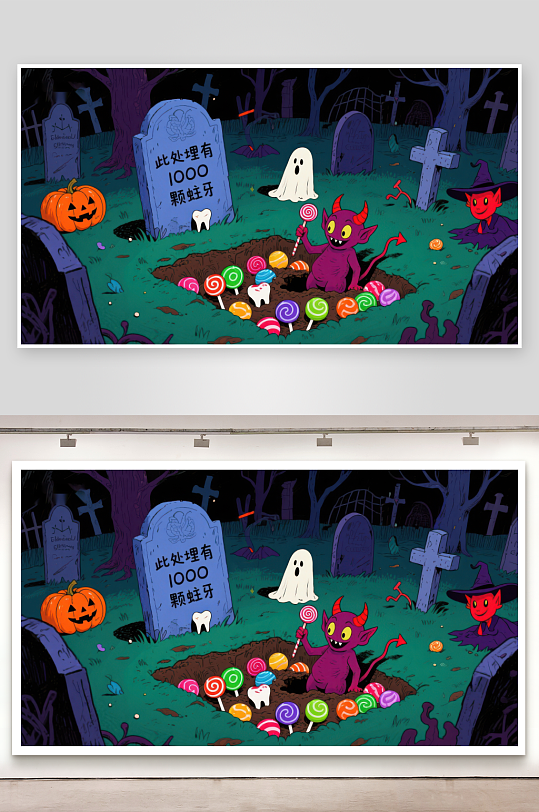 万圣节墓地里的糖果派对-众图网