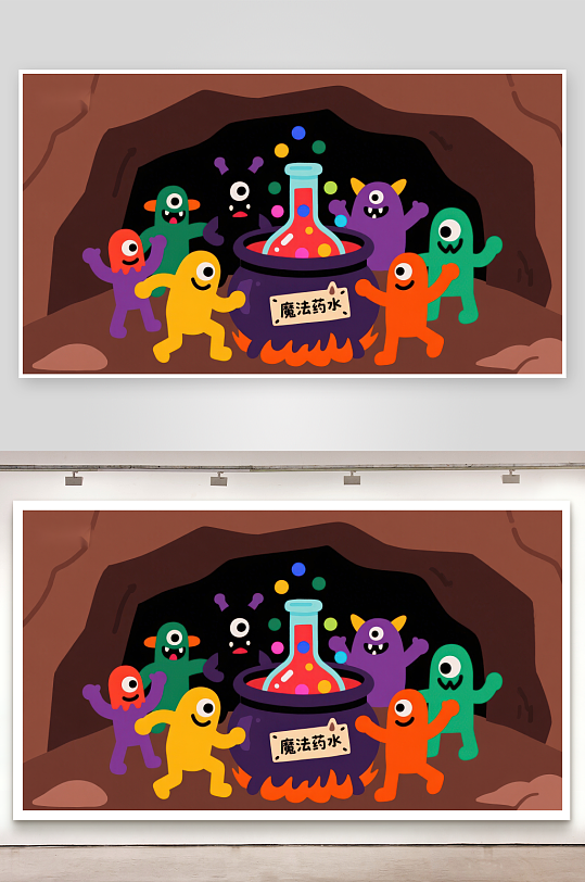 小怪物围绕魔法药水-众图网