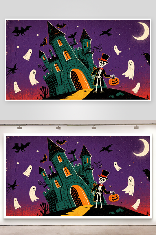 万圣夜骷髅与幽灵城堡-众图网