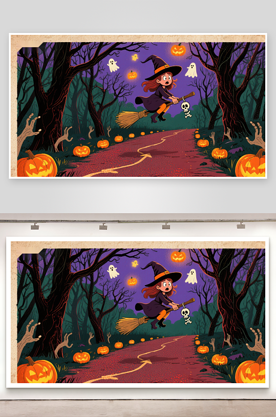 万圣节女巫夜行森林-众图网
