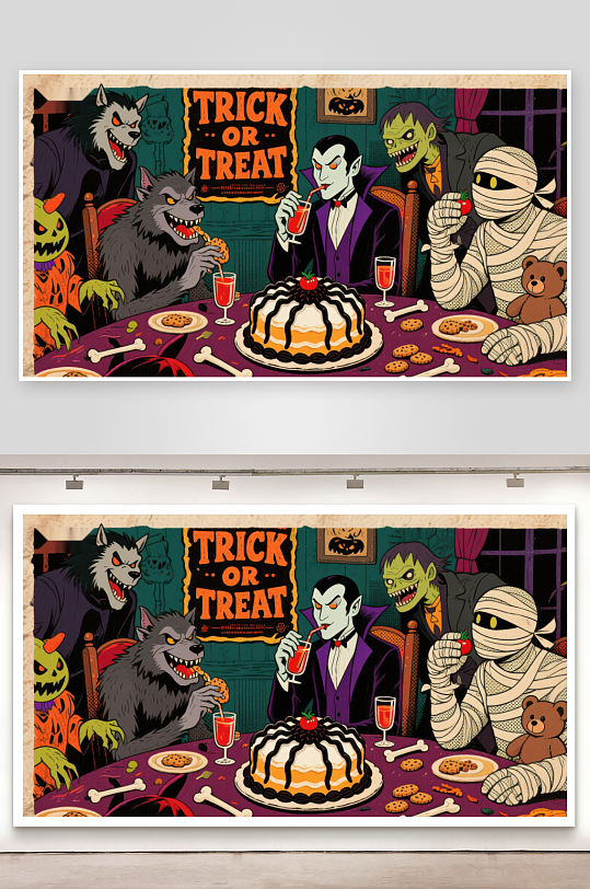 万圣节怪物共聚餐桌-众图网
