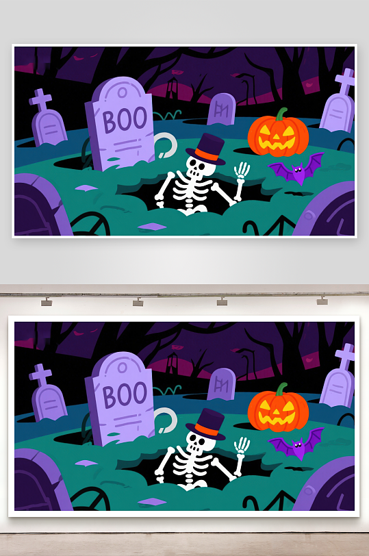 万圣节墓地骷髅南瓜灯场景-众图网