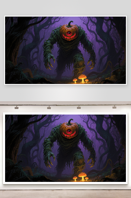 南瓜怪物在幽暗森林中-众图网