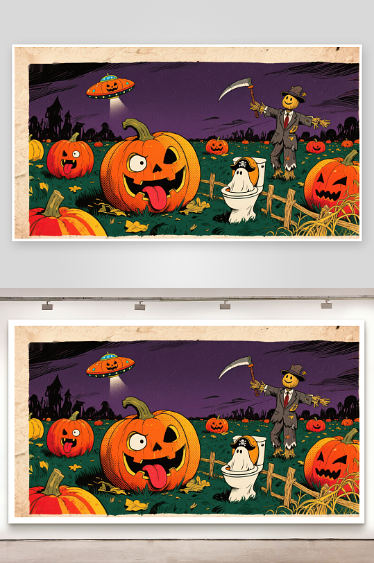 万圣节南瓜田的搞笑场景-众图网