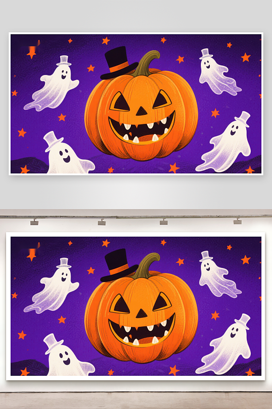 万圣节南瓜灯与幽灵的欢乐场景-众图网