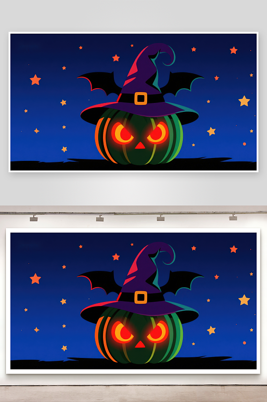 万圣节南瓜灯戴着巫师帽-众图网