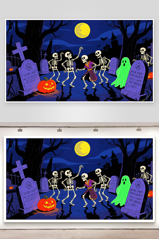 万圣夜墓地骷髅舞会-众图网