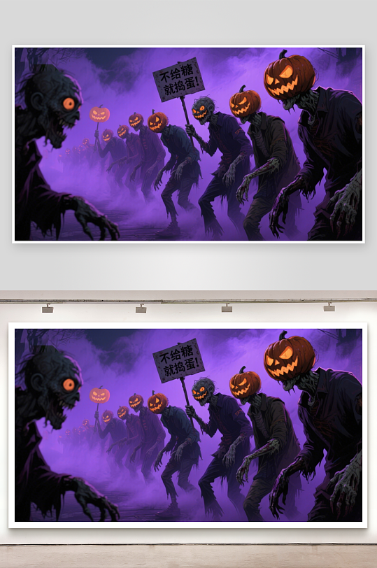 万圣节僵尸游行手持标语-众图网