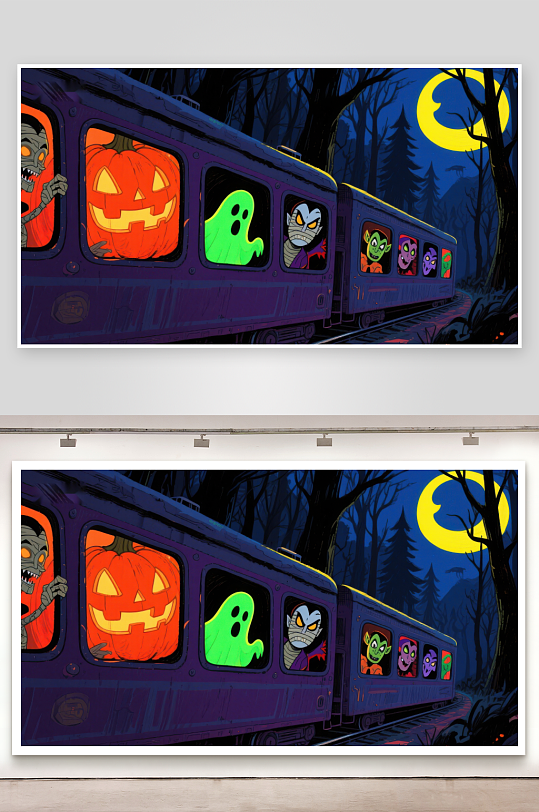 万圣节主题列车夜行森林-众图网