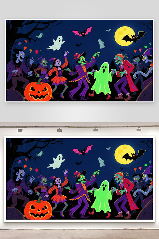 万圣节狂欢夜鬼怪齐舞迎月光-众图网