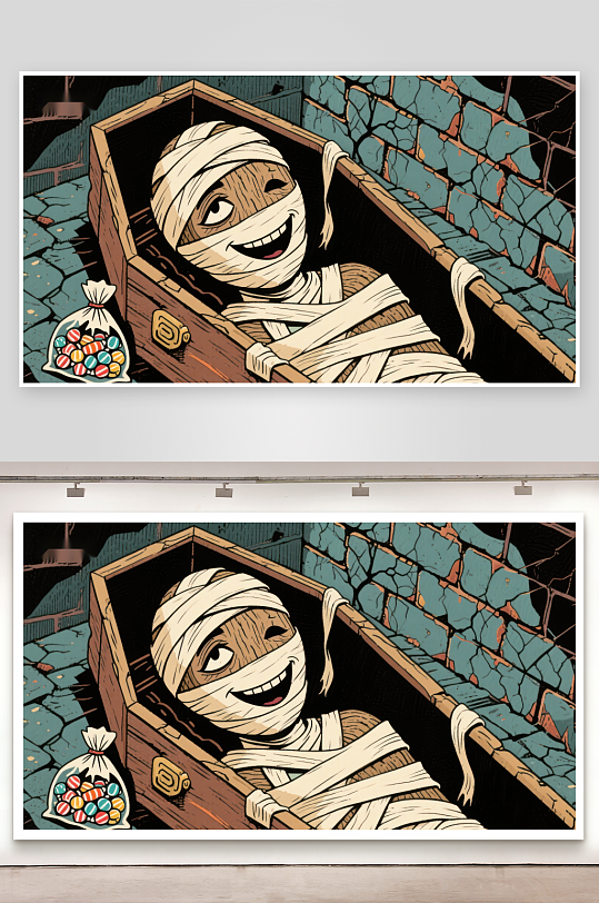 微笑木乃伊躺在棺材中-众图网