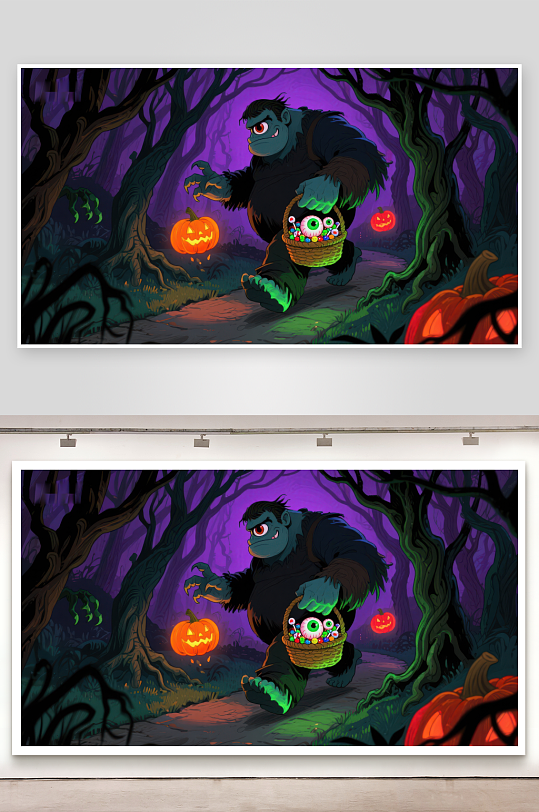 万圣节森林中的大脚怪-众图网