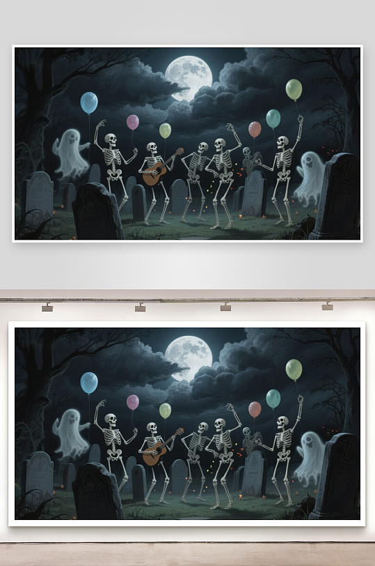 月夜墓地骷髅狂欢-众图网