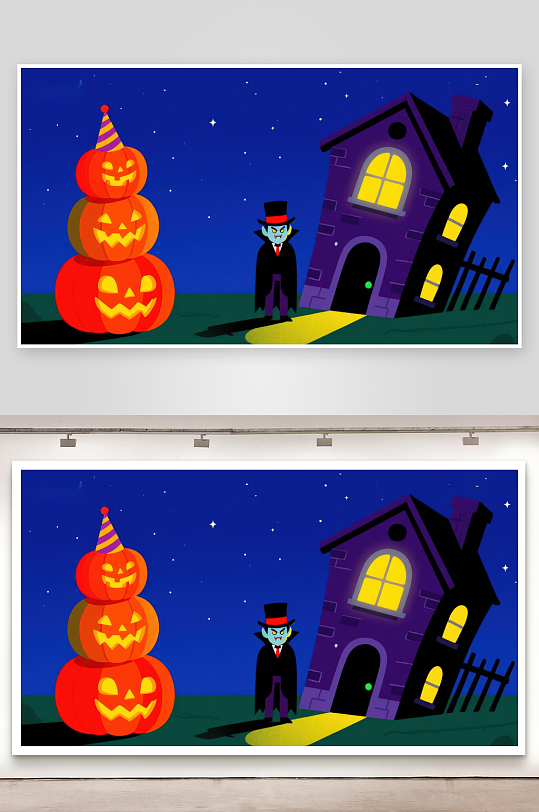 万圣夜的南瓜堆与吸血鬼-众图网
