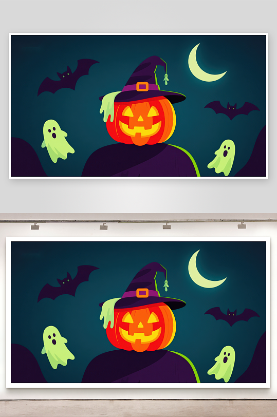 万圣节南瓜灯巫师夜景-众图网