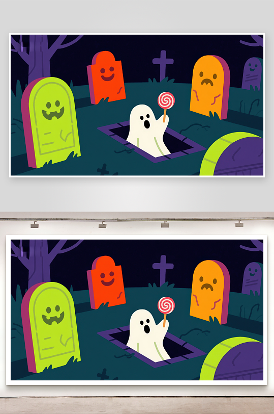 万圣节墓地中的糖果幽灵-众图网