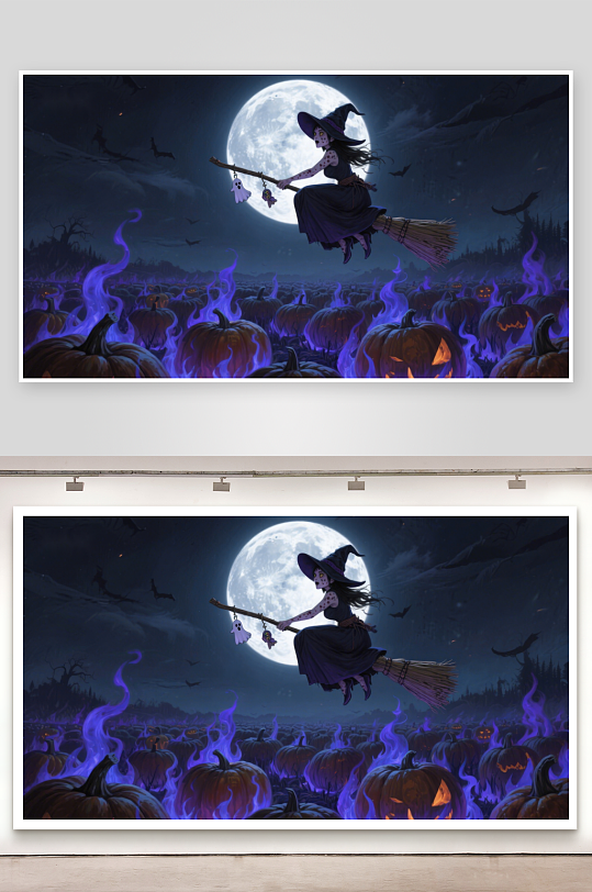 月夜巫女飞越南瓜灯-众图网