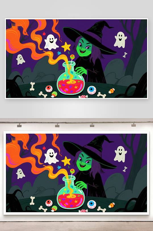 万圣节女巫酿造魔法药水-众图网