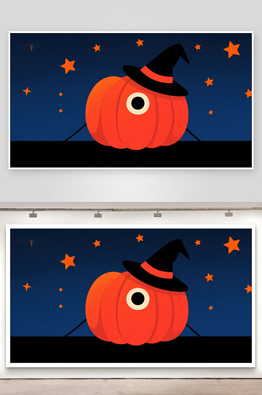 戴巫师帽的南瓜在星空下-众图网