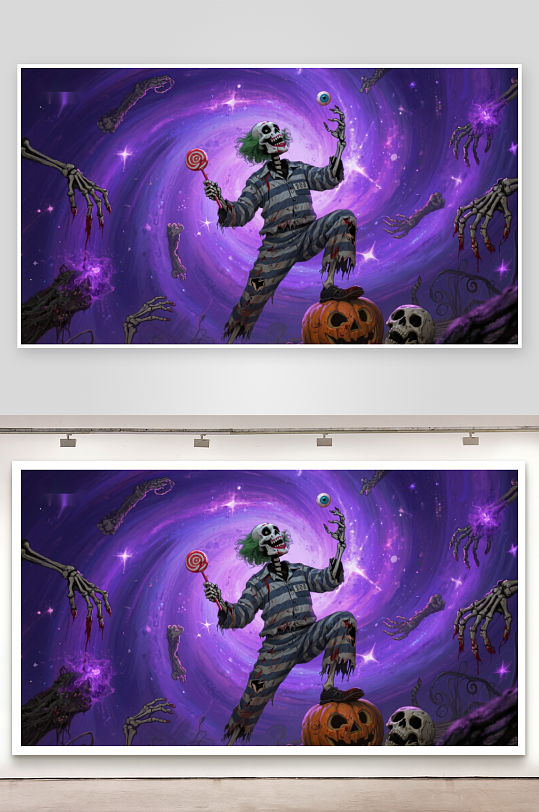 骷髅小丑在紫色漩涡中舞动-众图网