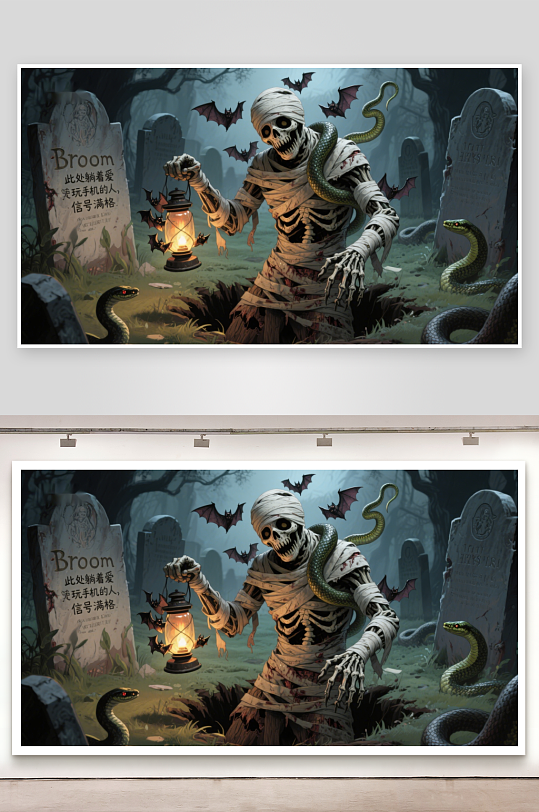 墓地中的木乃伊与蛇-众图网