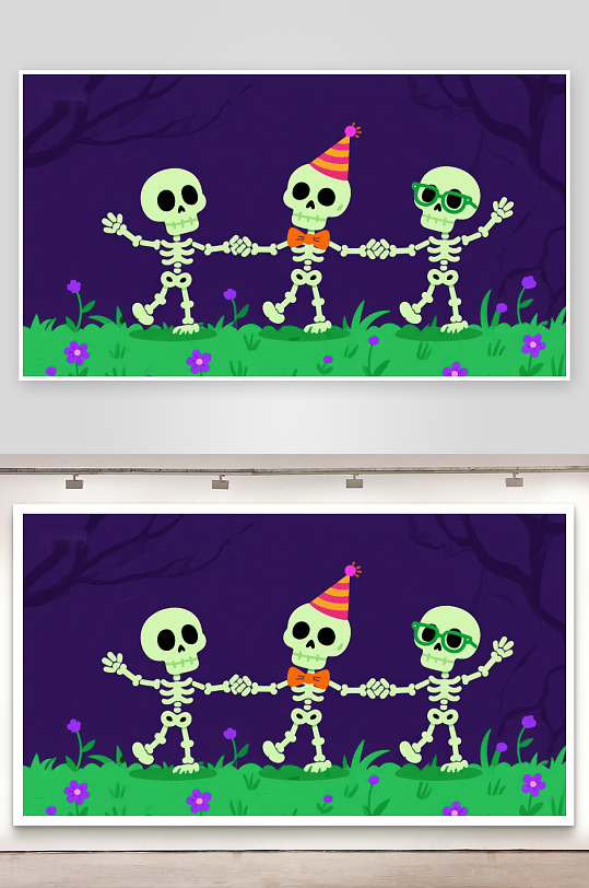 三只骷髅手拉手庆祝节日-众图网