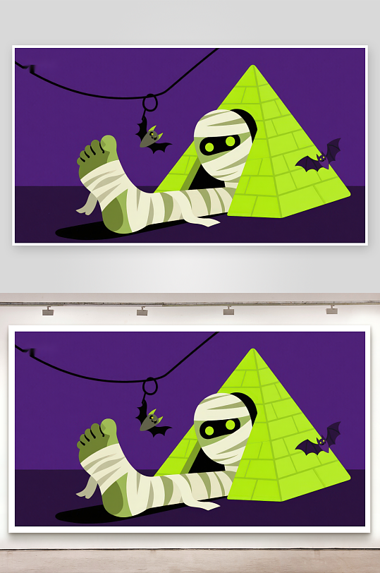 木乃伊与金字塔的万圣节场景-众图网